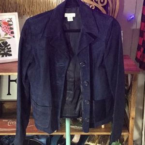 Ann Taylor Navy Leather Suede Jacket Blazer